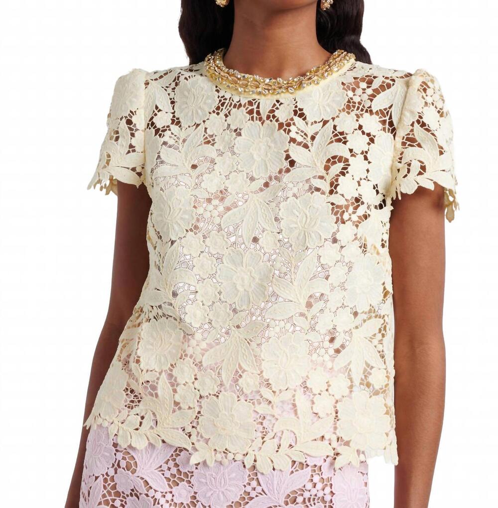 NEW SELF-PORTRAIT embellished lace top in yellow